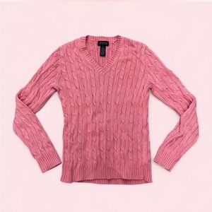 Jones New York Pink Cable-Knit V-Neck Sweater
